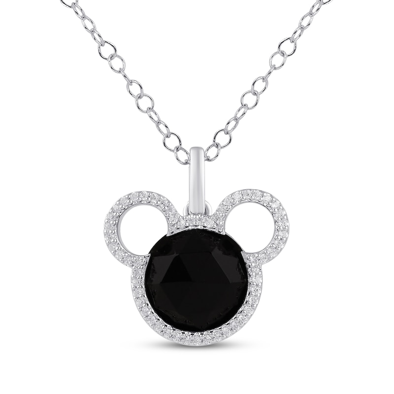 Main Image 1 of Disney Treasures Mickey Mouse Black Onyx & Diamond Necklace 1/8 ct tw Sterling Silver 18"