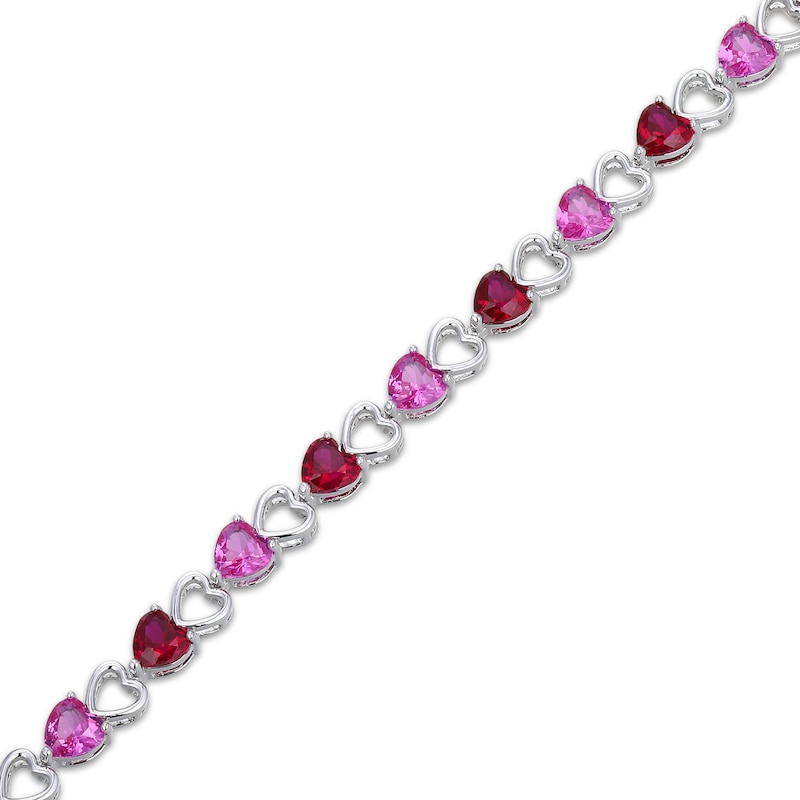 Main Image 2 of Heart-Shaped Lab-Created Ruby & Pink Lab-Created Sapphire Bracelet Sterling Silver 7.25"