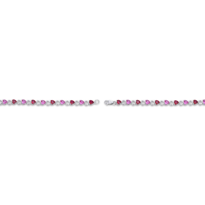 Main Image 3 of Heart-Shaped Lab-Created Ruby & Pink Lab-Created Sapphire Bracelet Sterling Silver 7.25"