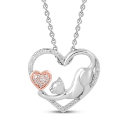 Diamond Cat Necklace 1/10 ct tw Sterling Silver & 10K Rose Gold 18"