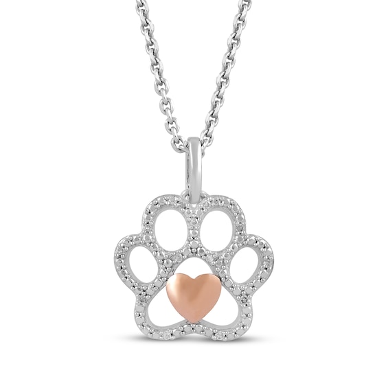 Diamond Paw Necklace Sterling Silver & 10K Rose Gold 18"