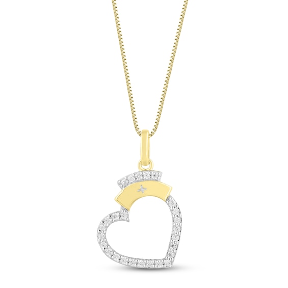 Diamond Nurse Heart Necklace 1/6 ct tw Round-cut 10K Yellow Gold 18"