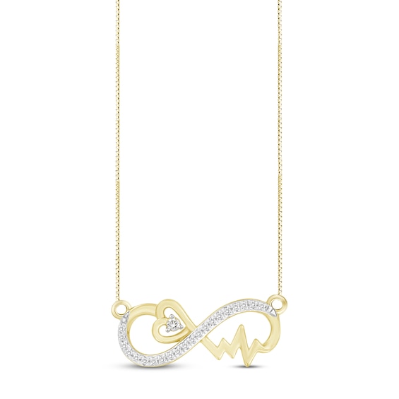 Diamond Heartbeat Infinity Necklace 1/10 ct tw Round-cut 10K Yellow Gold 18"