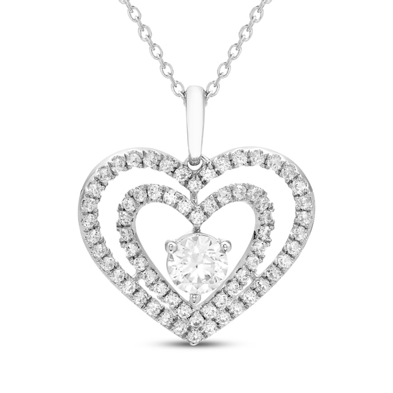 Diamond Double Heart Necklace 1 ct tw 10K White Gold 18"