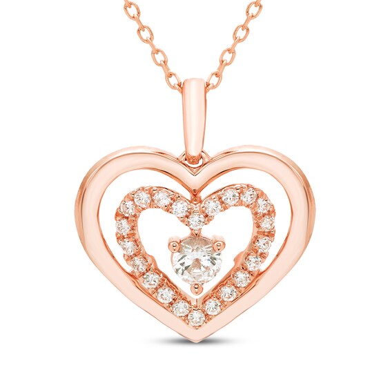 Diamond Double Heart Necklace 1/2 ct tw 10K Rose Gold 18"