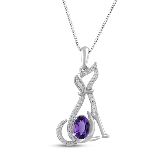 Oval-Cut Amethyst & White Lab-Created Sapphire Dog Necklace Sterling Silver 18"