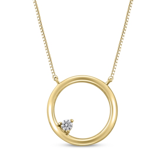 Open Circle Diamond Accent Necklace 10K Yellow Gold 18"