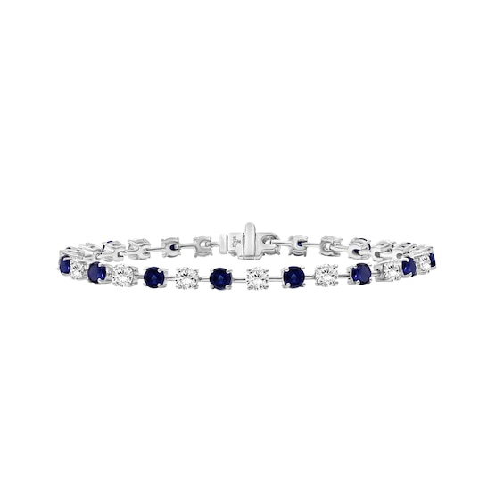Blue & White Lab-Created Sapphire Bracelet Sterling Silver 7.5"