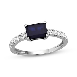 Emerald-Cut Blue Lab-Created Sapphire & White Lab-Created Sapphire Ring Sterling Silver