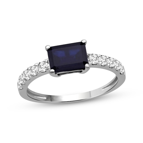 Emerald-Cut Blue Lab-Created Sapphire & White Lab-Created Sapphire Ring Sterling Silver