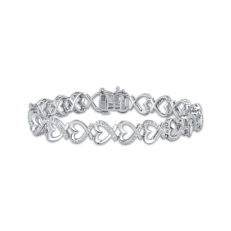 Main Image 1 of Diamond Sideways Heart Bracelet 1/2 ct tw Sterling Silver 7"