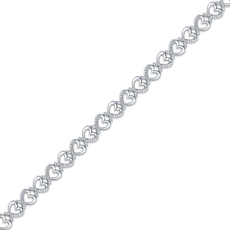 Main Image 2 of Diamond Sideways Heart Bracelet 1/2 ct tw Sterling Silver 7"