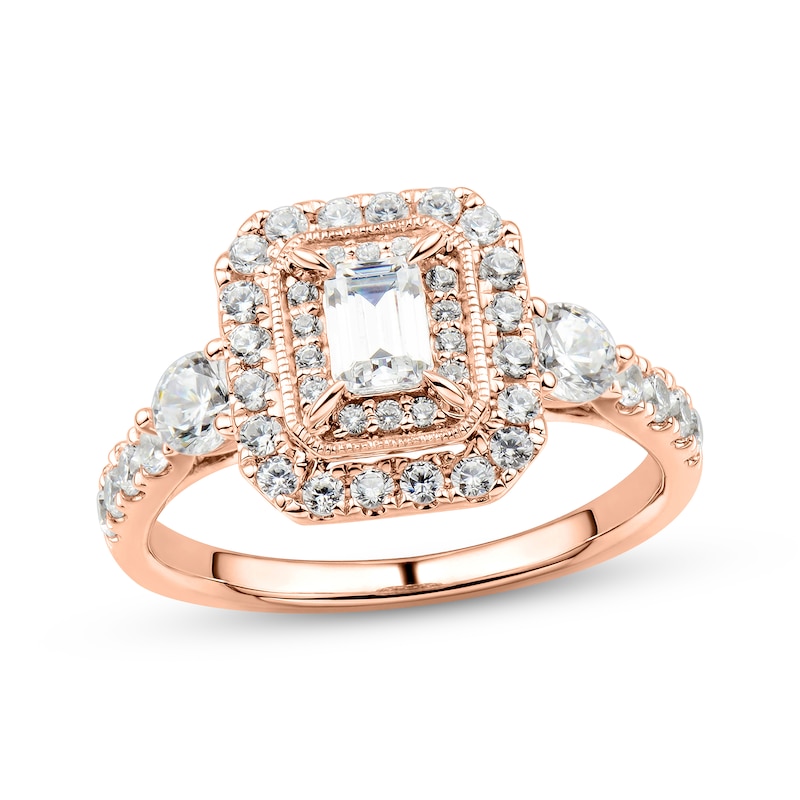 Main Image 1 of Adore Emerald-Cut Diamond Halo Engagement Ring 1-1/4 ct tw 14K Rose Gold