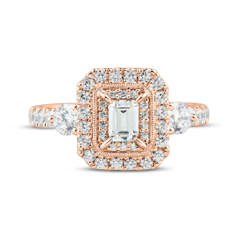 Main Image 3 of Adore Emerald-Cut Diamond Halo Engagement Ring 1-1/4 ct tw 14K Rose Gold