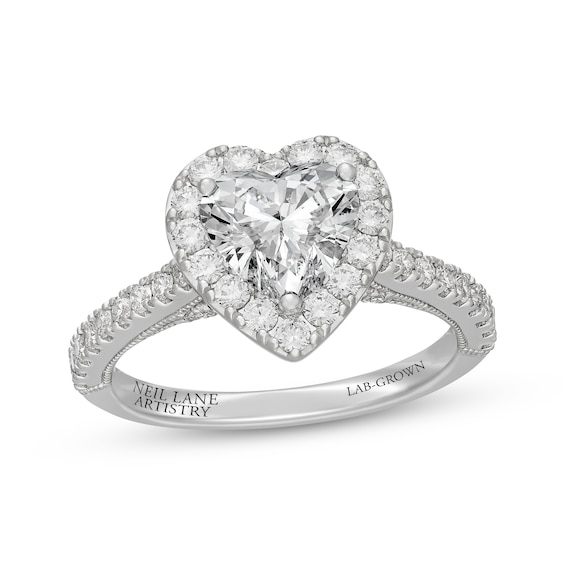 Neil Lane Artistry Heritage Heart-Shaped Lab-Grown Diamond Engagement Ring 2-1/4 ct tw 14K White Gold