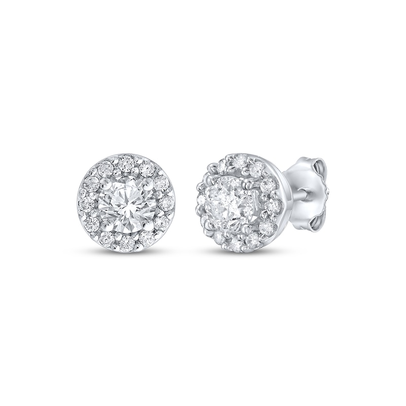 Main Image 1 of Diamond Halo Stud Earrings 1 ct tw 10K White Gold