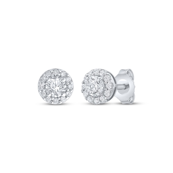 Diamond Halo Stud Earrings 1/2 ct tw 10K White Gold