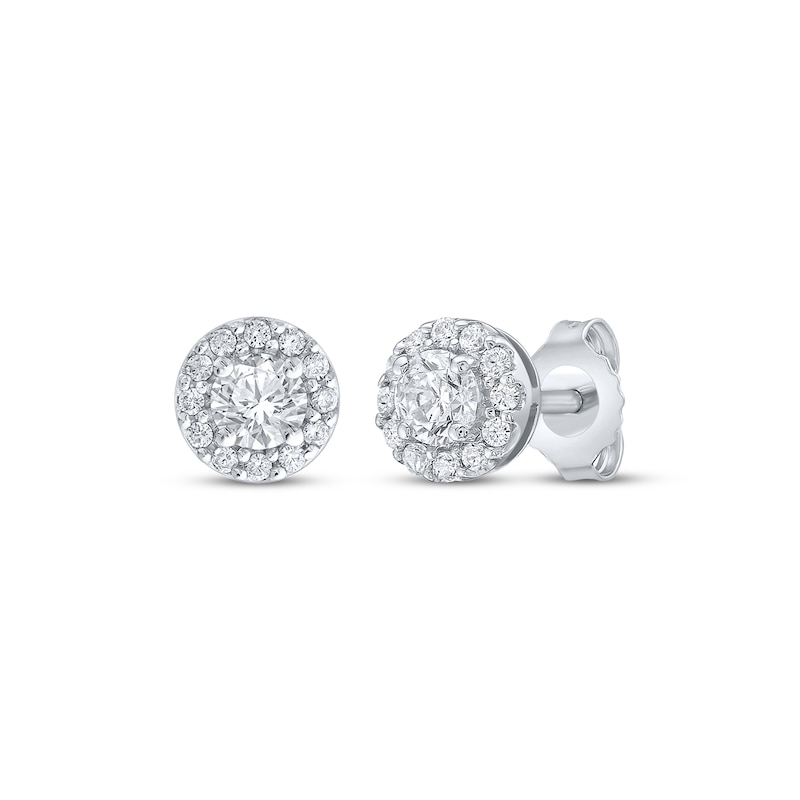 Main Image 1 of Diamond Halo Stud Earrings 1/2 ct tw 10K White Gold