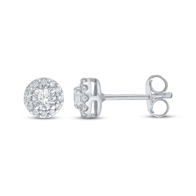 Main Image 3 of Diamond Halo Stud Earrings 1/2 ct tw 10K White Gold