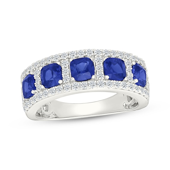 Cushion-Cut Blue Lab-Created Sapphire & White Lab-Created Sapphire Fashion Band Sterling Silver