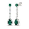 Thumbnail Image 1 of Pear-Shaped Lab-Created Emerald & White Lab-Created Sapphire Drop Earrings Sterling Silver