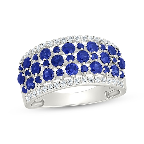 Blue & White Lab-Created Sapphire Multi-Row Band Sterling Silver