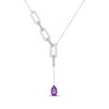Thumbnail Image 1 of Pear-Shaped Amethyst & White Lab-Created Sapphire "Y" Necklace Sterling Silver 18"