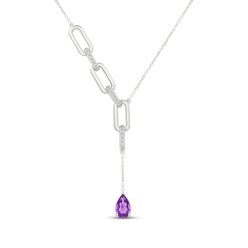 Main Image 1 of Pear-Shaped Amethyst & White Lab-Created Sapphire "Y" Necklace Sterling Silver 18"