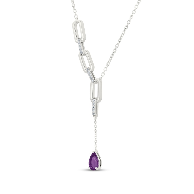 Main Image 2 of Pear-Shaped Amethyst & White Lab-Created Sapphire "Y" Necklace Sterling Silver 18"