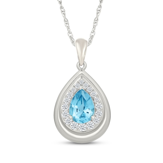 Pear-Shaped Swiss Blue Topaz & White Lab-Created Sapphire Halo Necklace Sterling Silver 18"