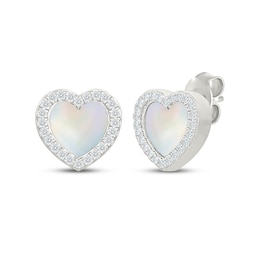 Heart-Shaped Mother-of-Pearl & White Lab-Created Sapphire Halo Stud Earrings Sterling Silver