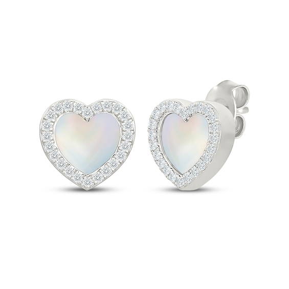 Heart-Shaped Mother-of-Pearl & White Lab-Created Sapphire Halo Stud Earrings Sterling Silver