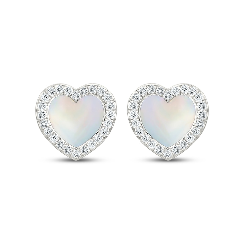 Main Image 2 of Heart-Shaped Mother-of-Pearl & White Lab-Created Sapphire Halo Stud Earrings Sterling Silver