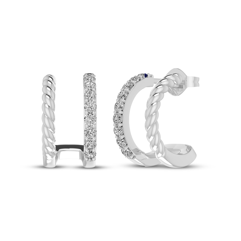 Main Image 1 of White Lab-Created Sapphire Double J-Hoop Earrings Sterling Silver