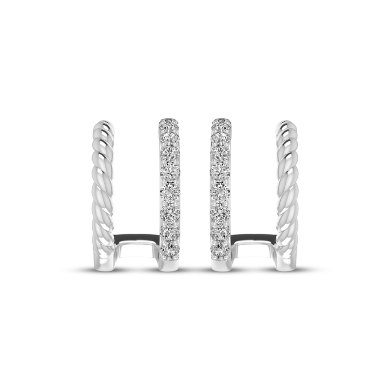 Main Image 2 of White Lab-Created Sapphire Double J-Hoop Earrings Sterling Silver