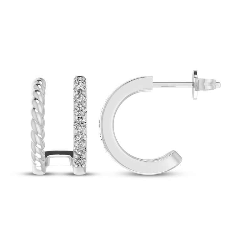 Main Image 3 of White Lab-Created Sapphire Double J-Hoop Earrings Sterling Silver