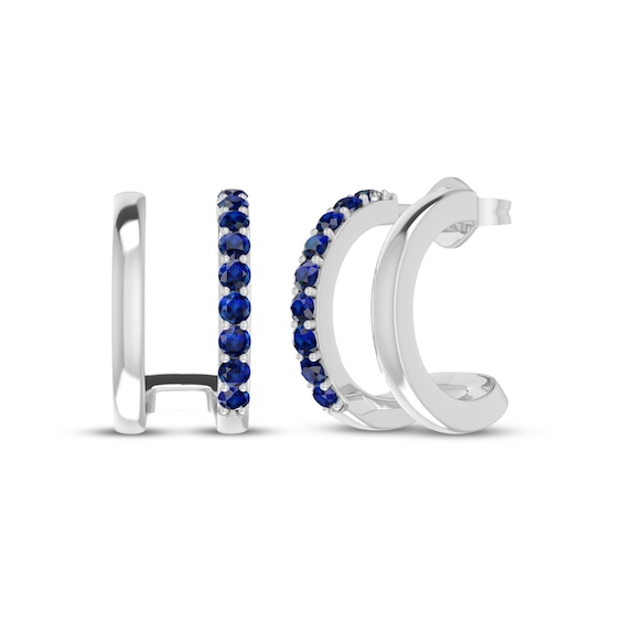 Blue Lab-Created Sapphire Double J-Hoop Earrings Sterling Silver