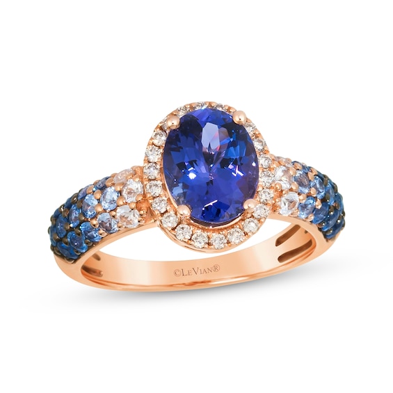 Le Vian Oval-Cut Tanzanite & Denim Ombré Ring 1/6 ct tw Diamonds 14K Strawberry Gold