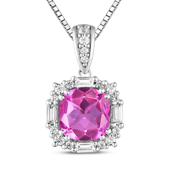 Cushion-Cut Pink Lab-Created Sapphire & White Lab-Created Sapphire Necklace Sterling Silver 18"