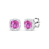 Thumbnail Image 1 of Cushion-Cut Pink Lab-Created Sapphire & White Lab-Created Sapphire Halo Stud Earrings Sterling Silver