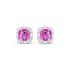 Thumbnail Image 2 of Cushion-Cut Pink Lab-Created Sapphire & White Lab-Created Sapphire Halo Stud Earrings Sterling Silver
