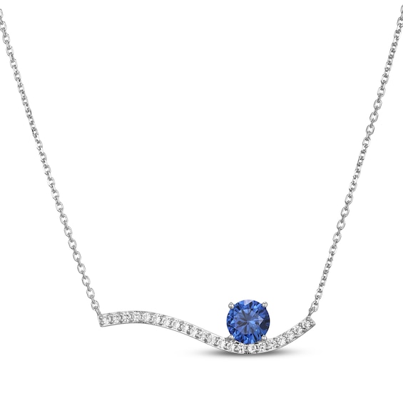 Blue & White Lab-Created Sapphire Wavy Bar Necklace Sterling Silver 18"