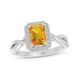 Octagon-Cut Citrine & White Lab-Created Sapphire Halo Fashion Twist Ring Sterling Silver