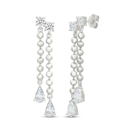 Pear-Shaped White Lab-Created Sapphire Bead Chain Double-Drop Earrings Sterling Silver