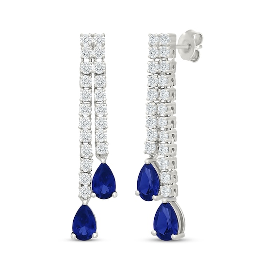 Pear-Shaped Blue Lab-Created Sapphire & White Lab-Created Sapphire Double-Drop Earrings Sterling Silver