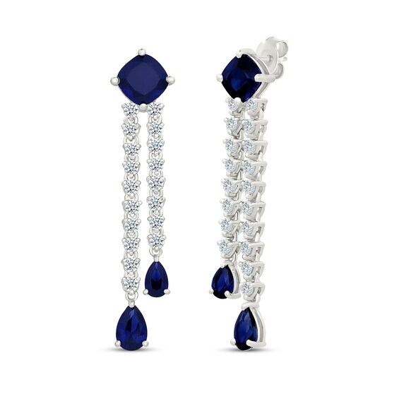 Cushion & Pear-Shaped Blue Lab-Created Sapphire and White Lab-Created Sapphire Double-Drop Earrings Sterling Silver
