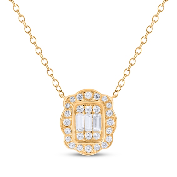 KAY Lab-Grown Diamonds Baguette & Round-Cut Halo Necklace 1/3 ct tw 10K Yellow Gold 18"