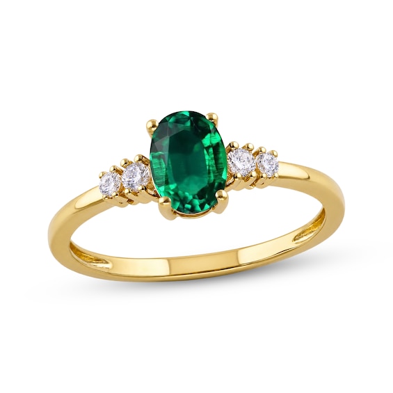 KAY Lab-Grown Diamonds & Oval-Cut Lab-Created Emerald Birthstone Ring 1/10 ct tw 10K Yellow Gold