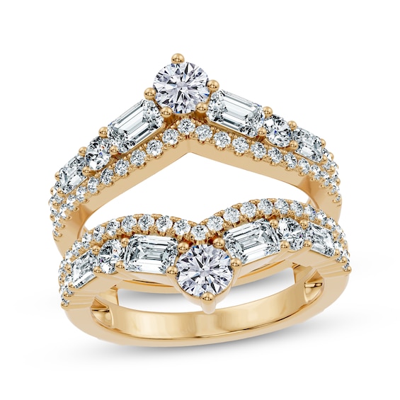 Adore Lab-Grown Diamonds Emerald & Round-Cut Enhancer Ring 2 ct tw 14K Yellow Gold