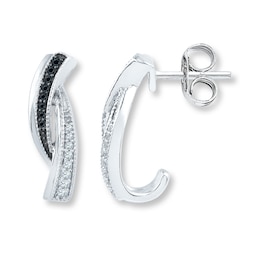 Black Diamond Earrings 1/6 ct tw Round-cut Sterling Silver